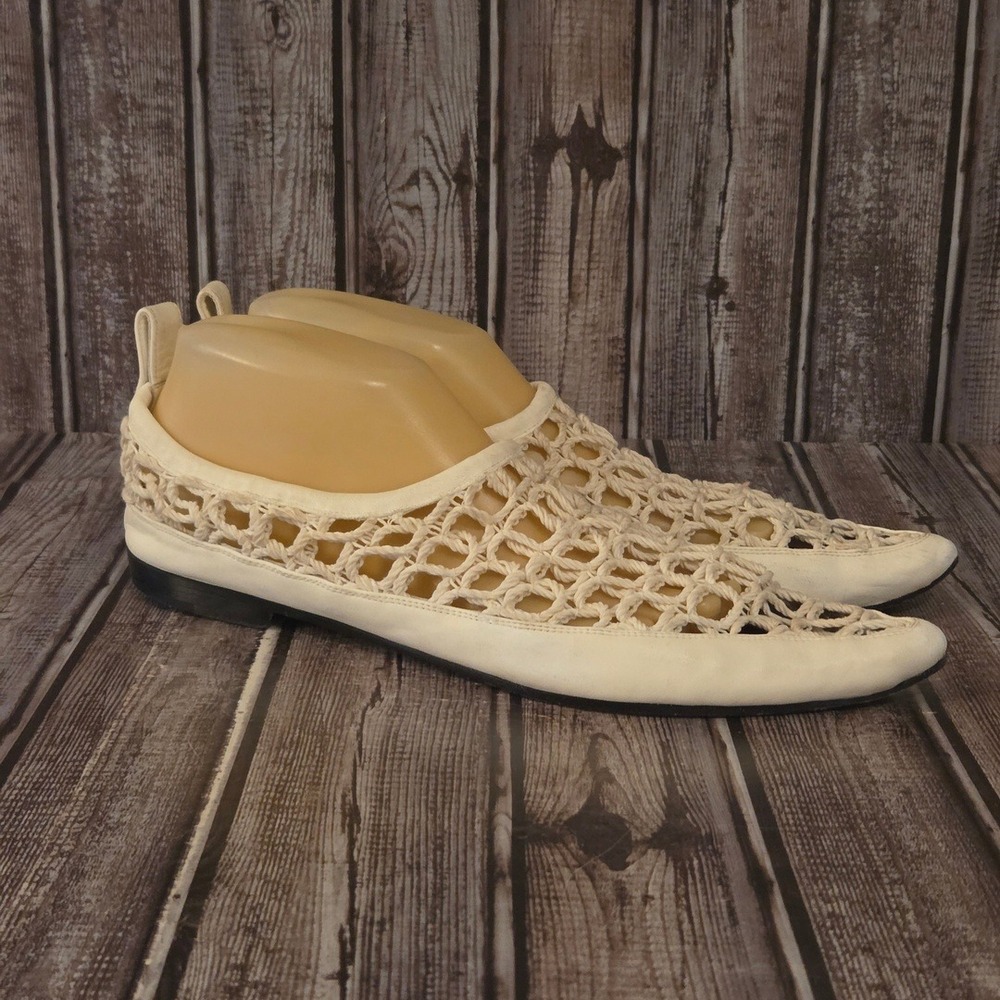 Sz 9.5 US / 39.5 EU Celine Leather Crochet Woven Pointed Toe Flats Shoes VGUC